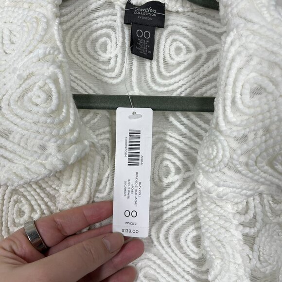 Chico's Travelers Collection White Braided Stitch Open front Short Sleeve Jacket - Picture 3 of 10